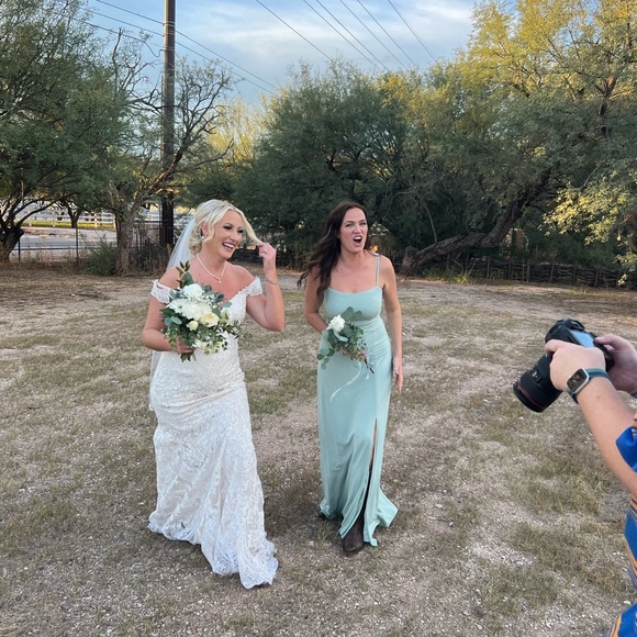 Birds grey sage green tie back bridesmaid dress - Picture 5 of 7